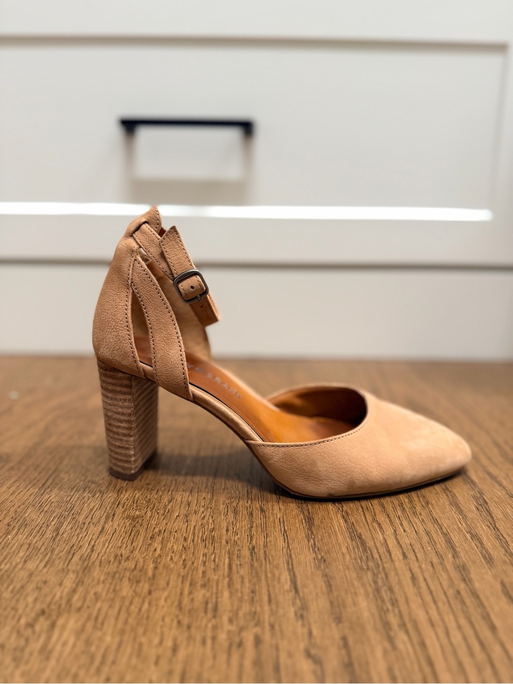Lucky Brand Tan Suede Block Heel with Ankle Strap